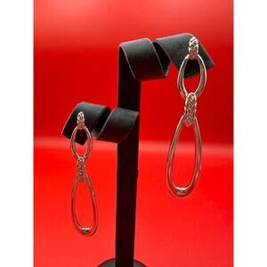 Nambe 1990s Sterling Silver Long Modernist Braided Accent Open Teardrop Earrings